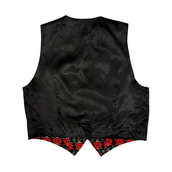 Bob Mackie Wearable Art Vintage Silk Ladybug Print Vest Black Red Gold Button M - Picture 2 of 7